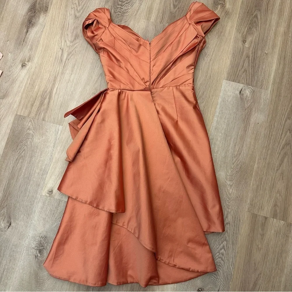 Tarik Ediz Tilda Sunset Orange Asymmetrical Wrap Cocktail Dress - Picture 5 of 10